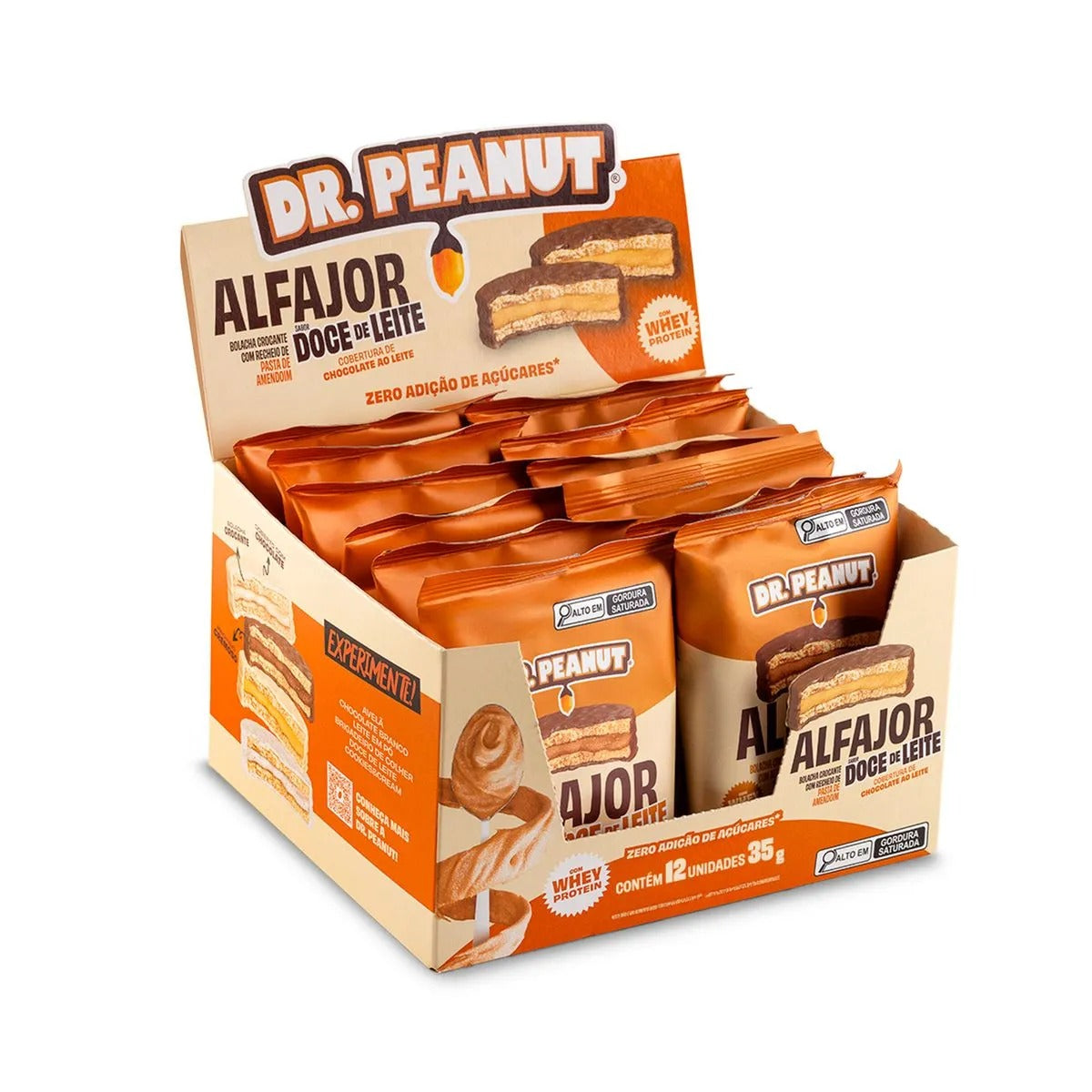 CAIXA ALFAJOR 35G 12 UNIDADES - DR PEANUT SABOR:DOCE DE LEITE COM COBERTURA AO LEITE