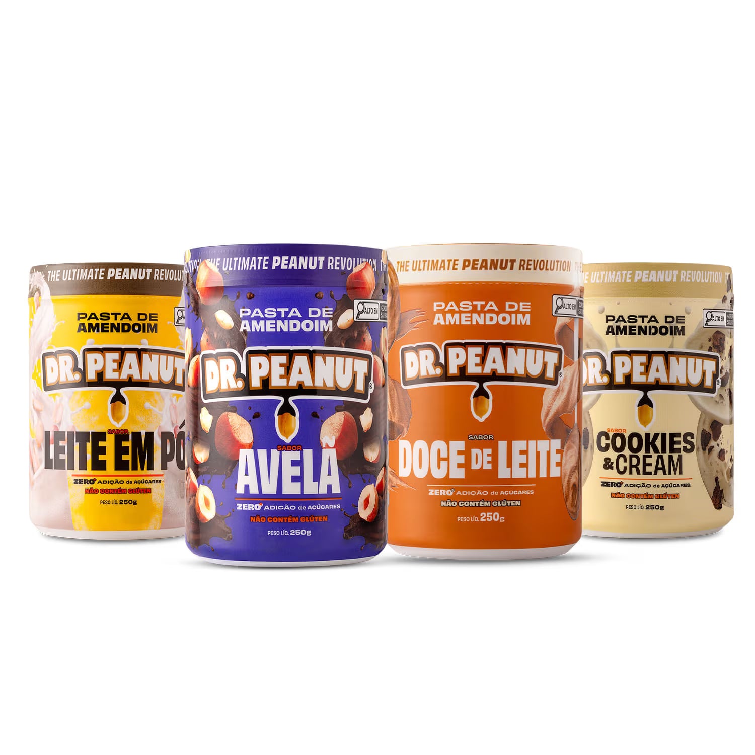 Combo Flavor Fusion - 4 pastas 250g - sabor Doce de Leite, Avelã, Leite em Pó e Cookies & Cream 250g